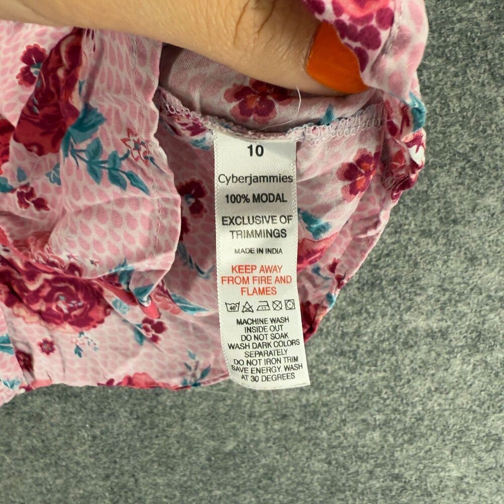 Cyberjammies Sleepshirt Women 10 Pink Floral Button Up Collared Short Sleeve - Picture 4 of 7